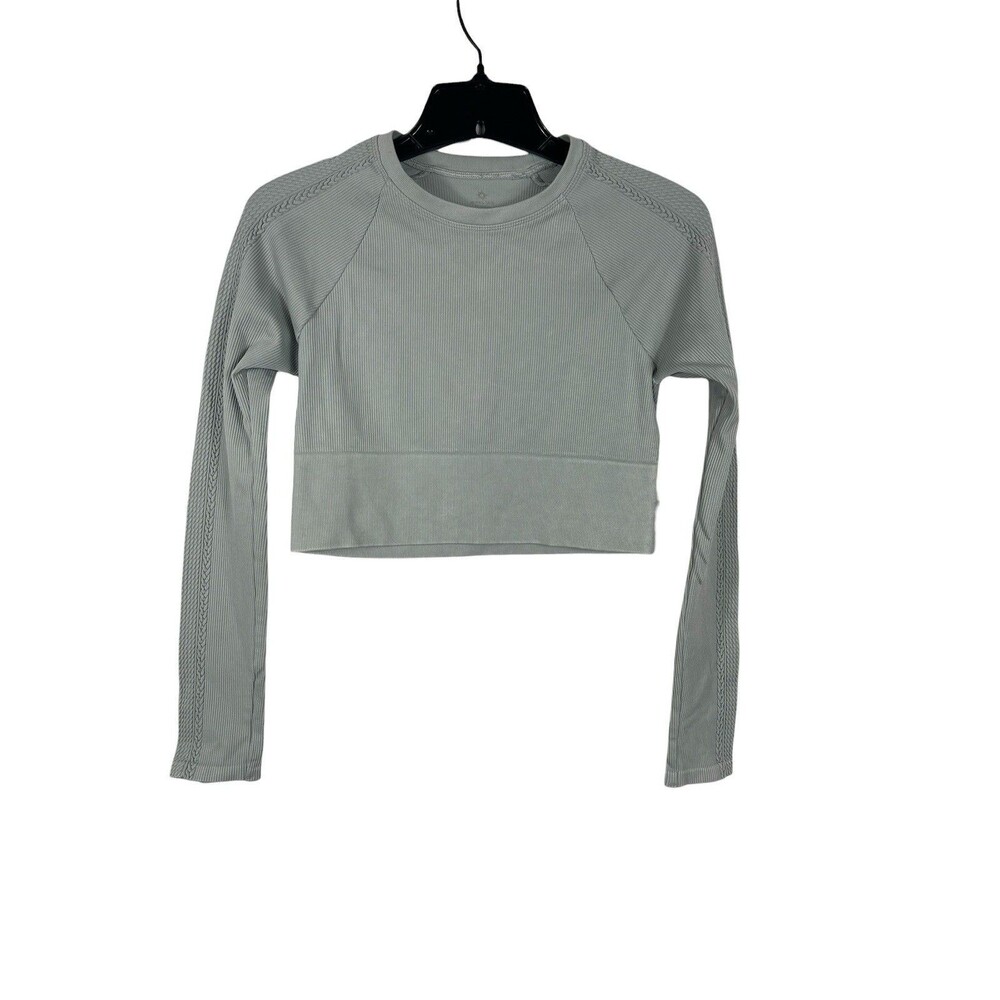 Offline By Arie Sage Green Ribbed Seamless Crop Top Long Sleeve M Balletcore